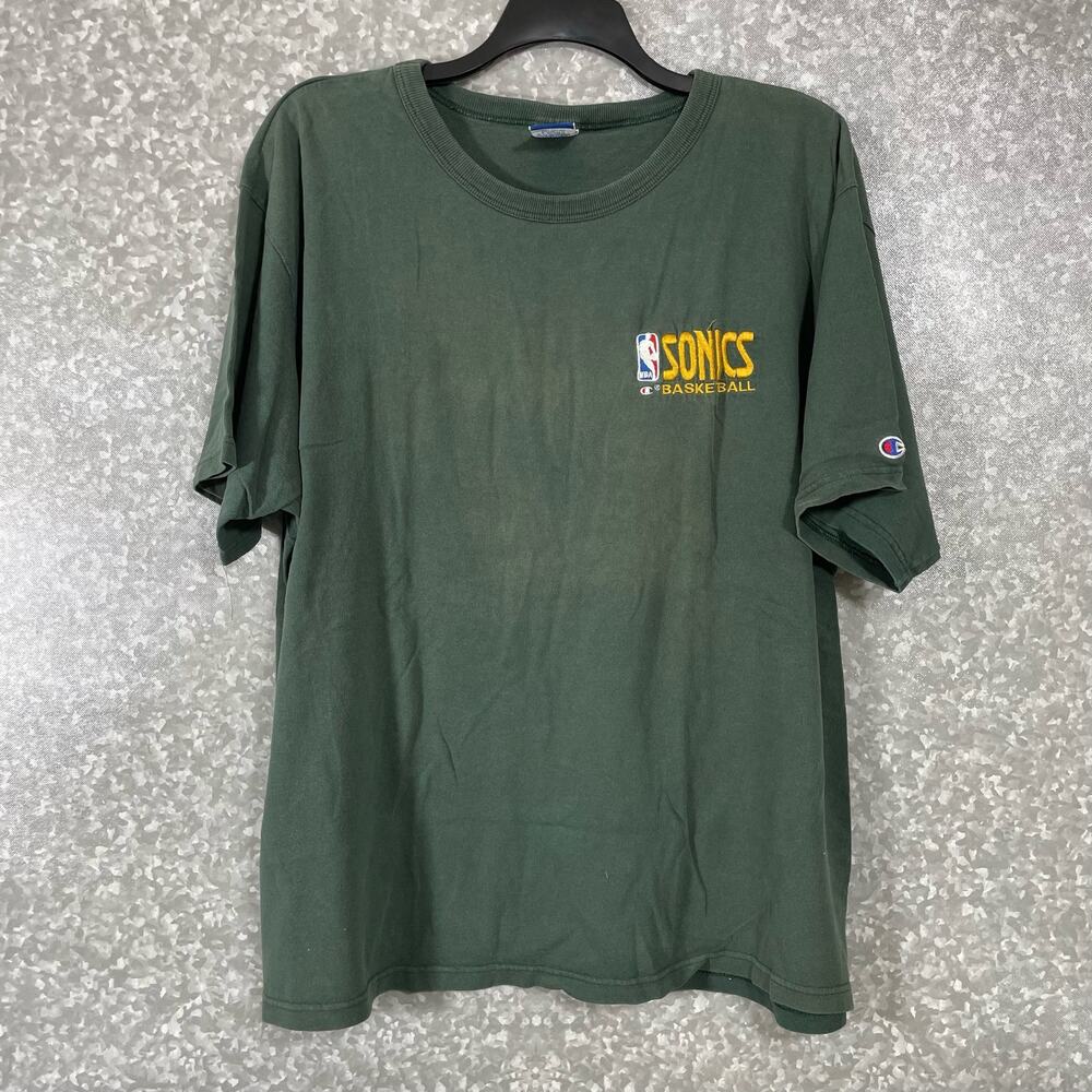Vintage Seattle Sonics Champion Embroidered Green T-Shirt - Size XXL - Retro NBA